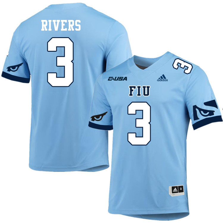 #3 Eric Rivers FIU Jersey,Florida International University Panthers Football Jersey-Light Blue